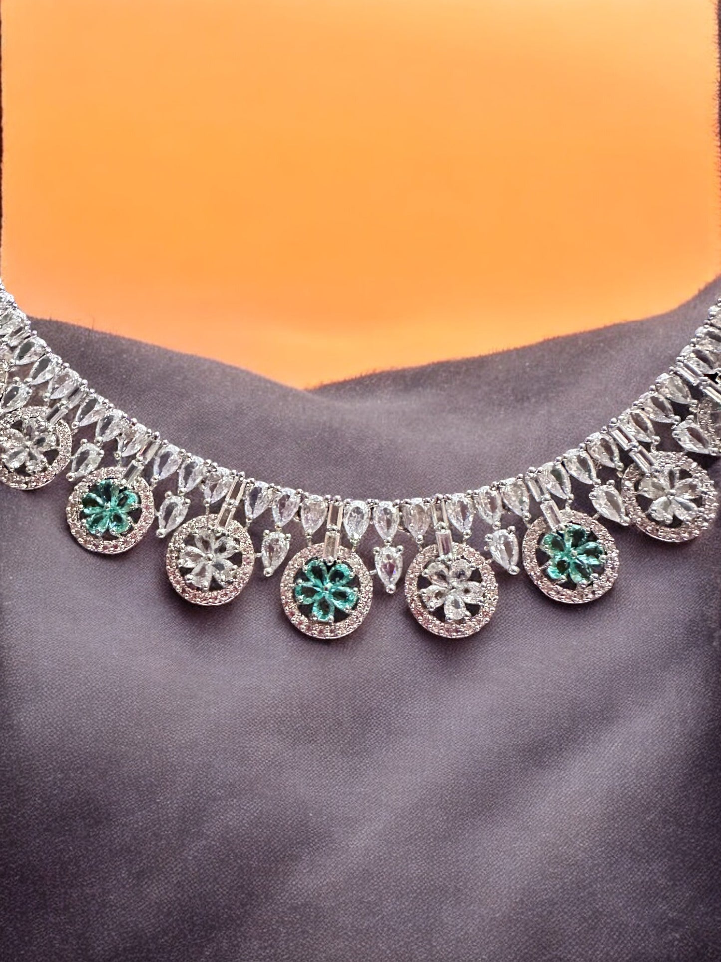Premium Silver Stone Studeed Necklace