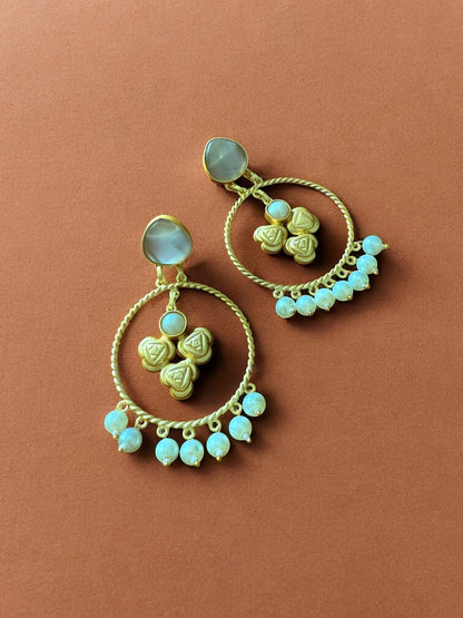 Moonlit Rose Hoop Earrings with Pearl Beads