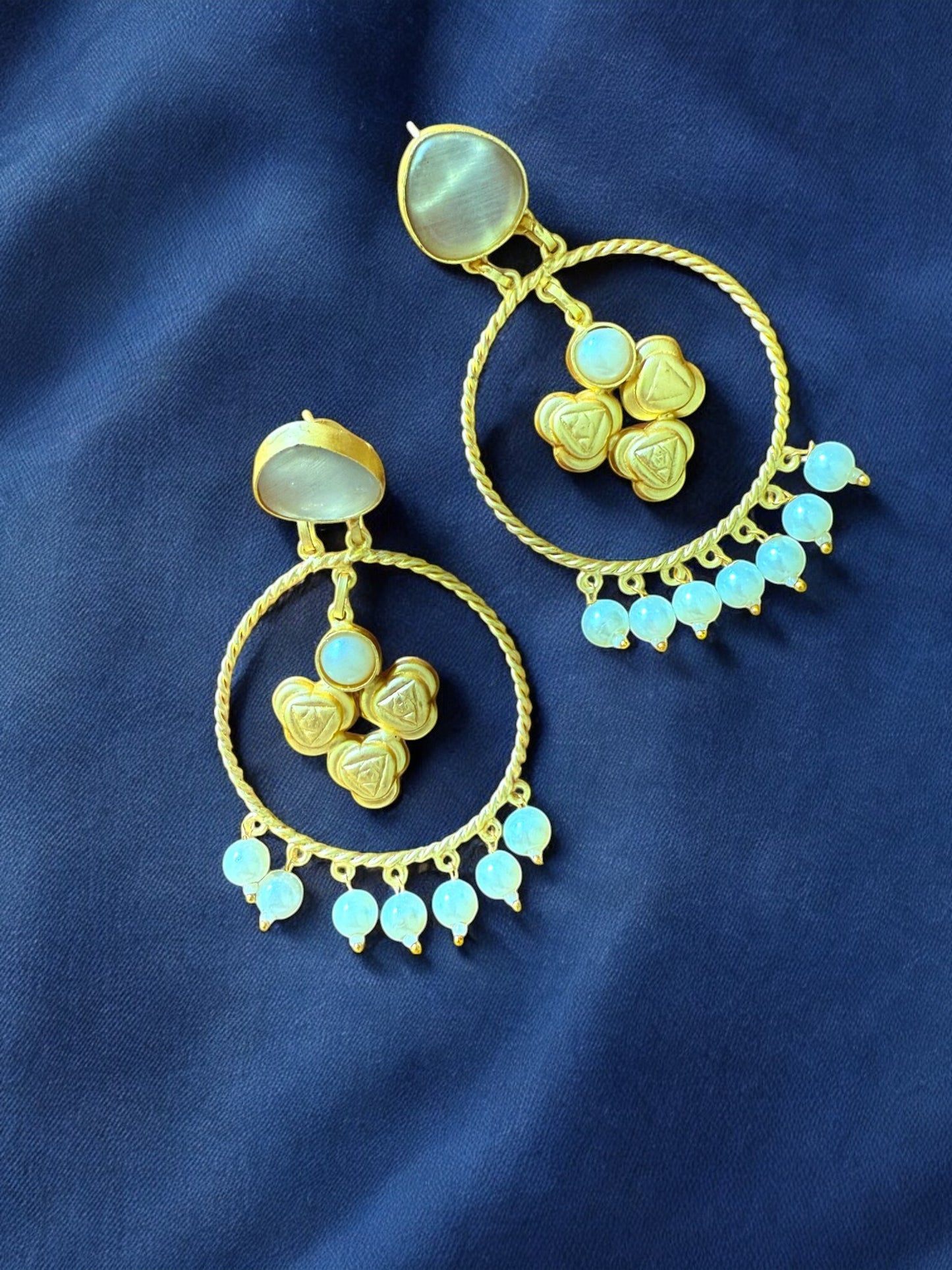 Moonlit Rose Hoop Earrings with Pearl Beads