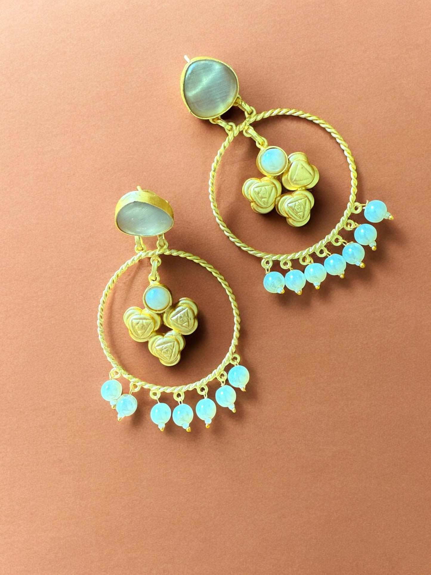 Moonlit Rose Hoop Earrings with Pearl Beads