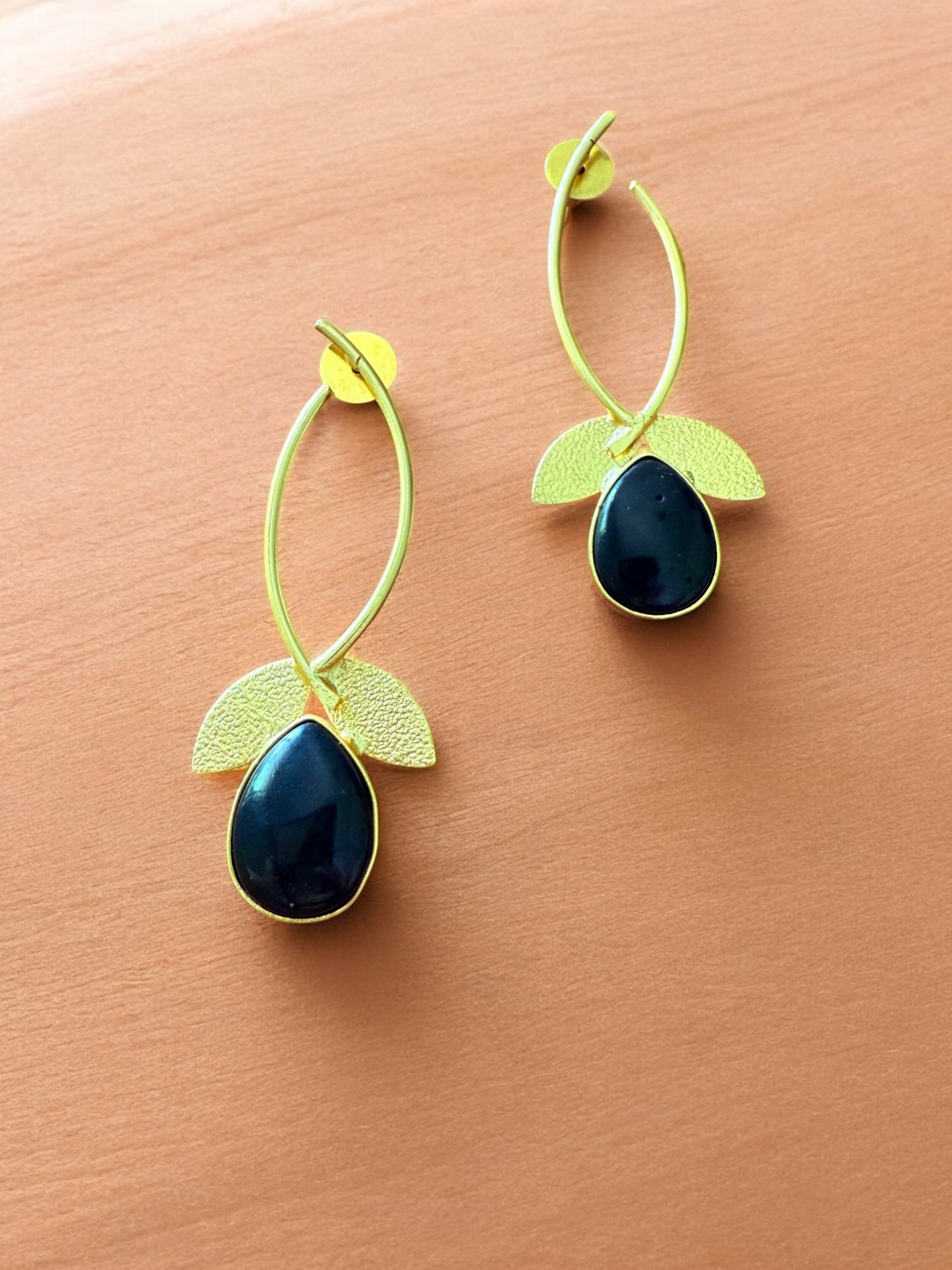 Midnight Black Teardrop Leaf Hoops
