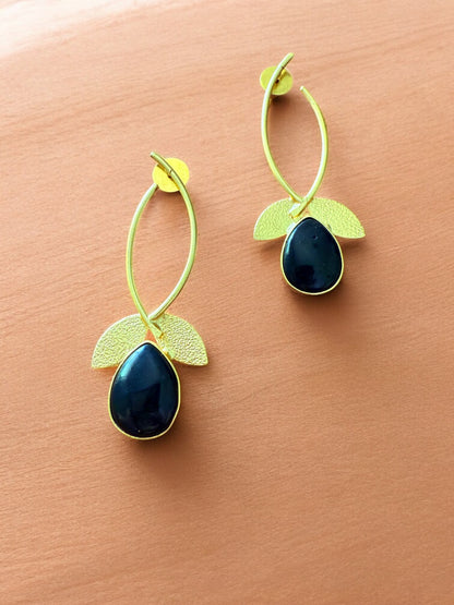 Midnight Black Teardrop Leaf Hoops