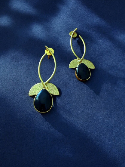 Midnight Black Teardrop Leaf Hoops