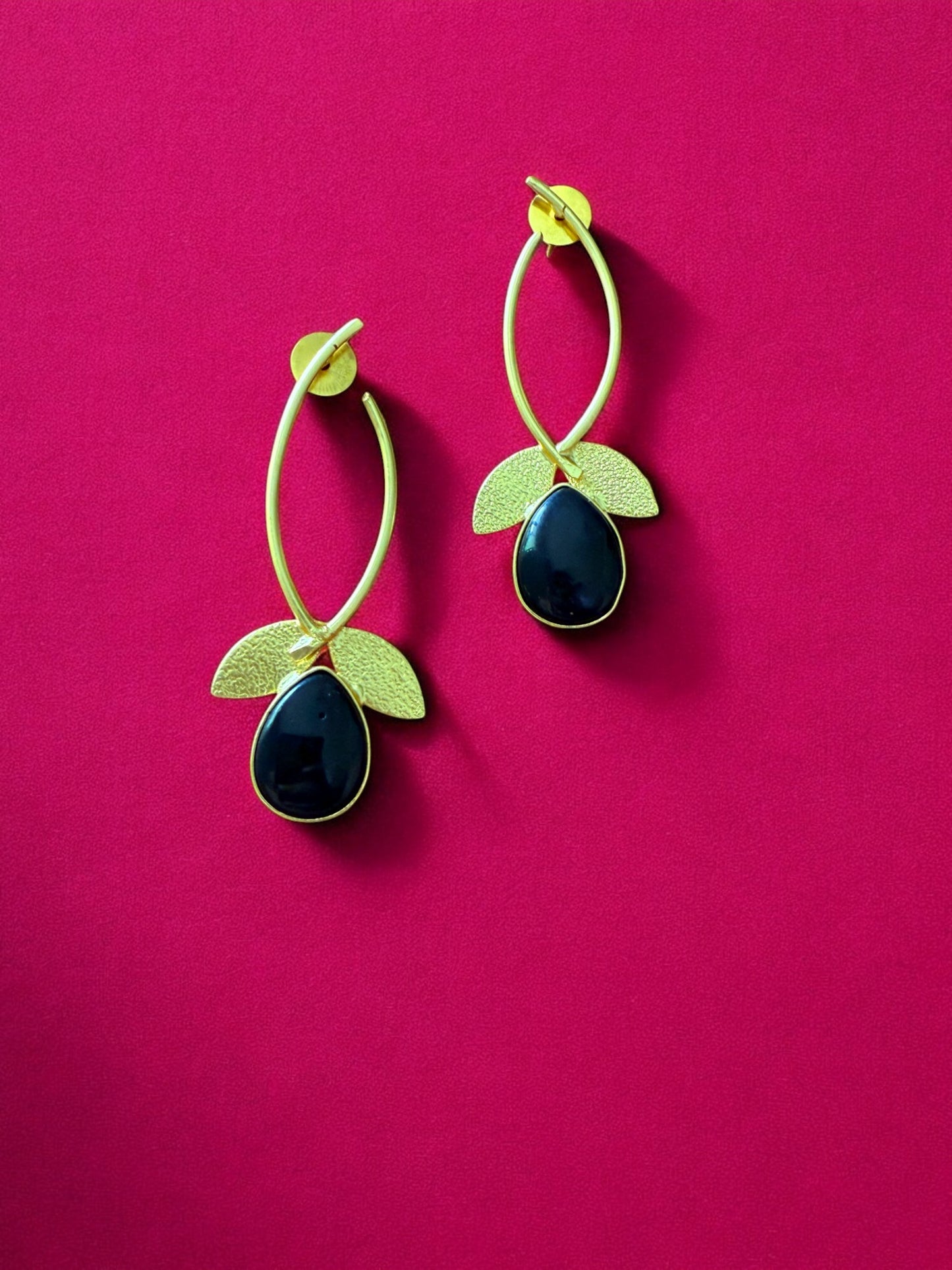 Midnight Black Teardrop Leaf Hoops