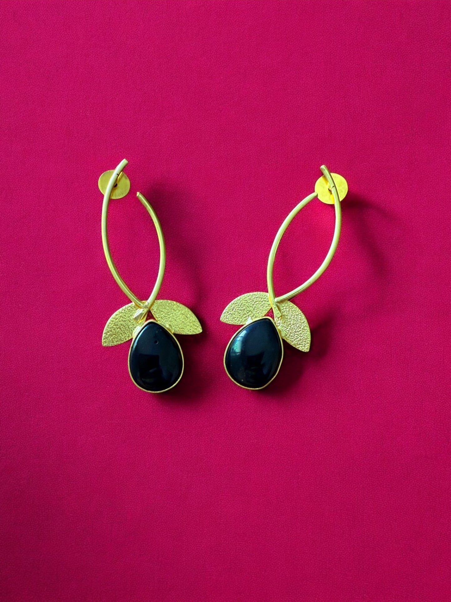 Midnight Black Teardrop Leaf Hoops