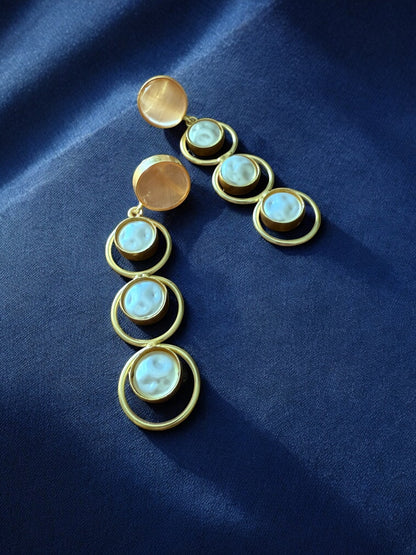 Peach Halo Drop Earrings with Pearl Accents