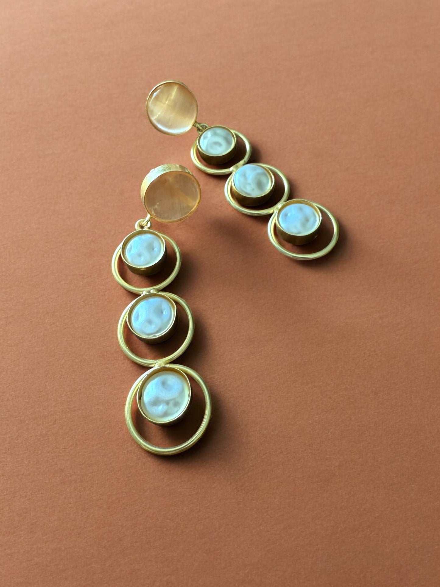 Peach Halo Drop Earrings with Pearl Accents