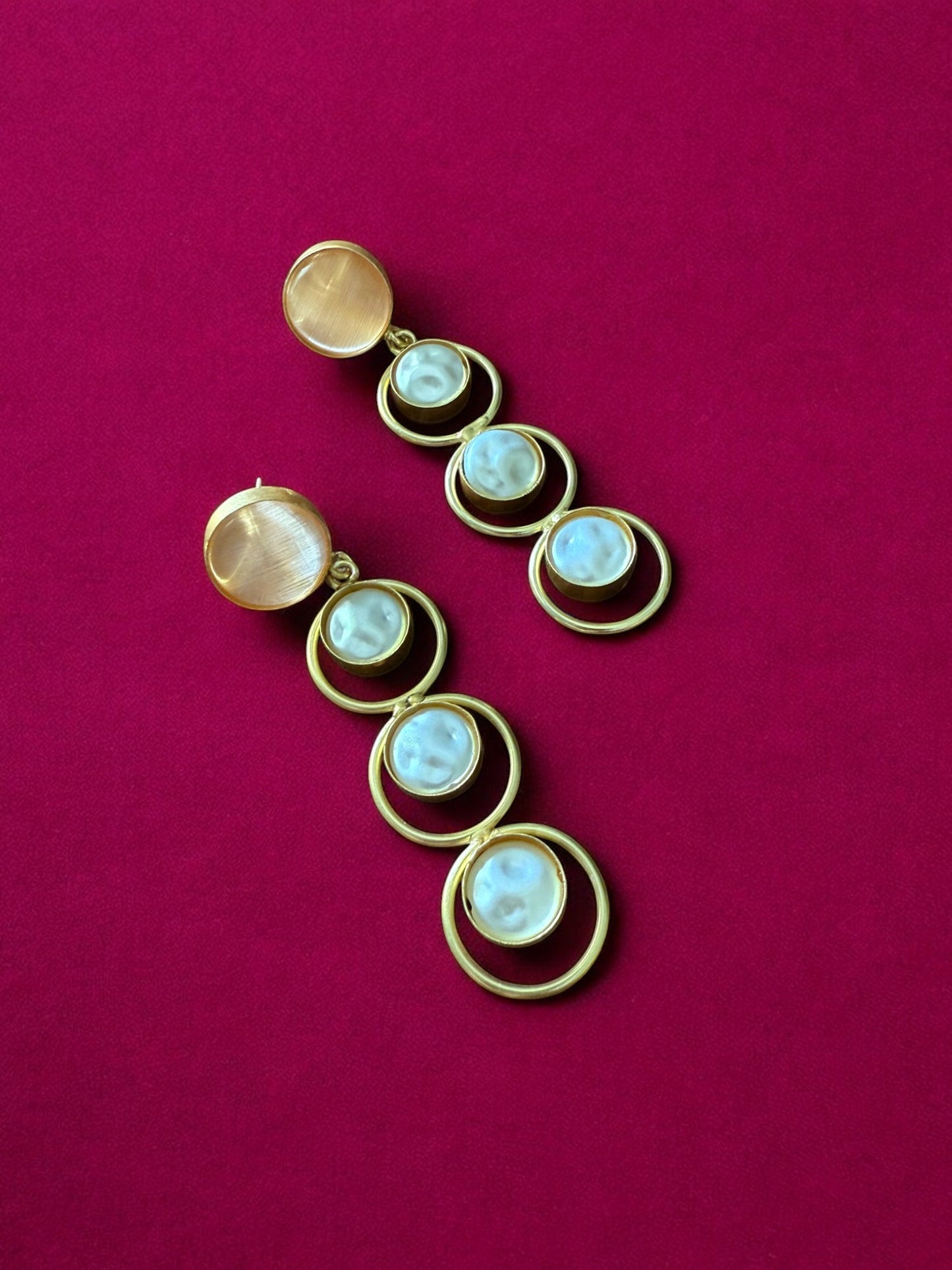 Peach Halo Drop Earrings with Pearl Accents