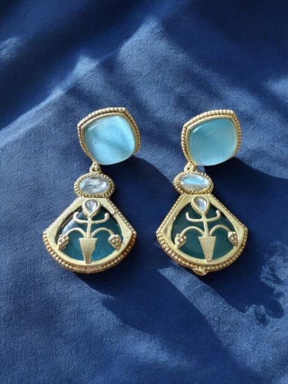 Regal Blue Drop Earrings with Moonstone and Onyx Accents