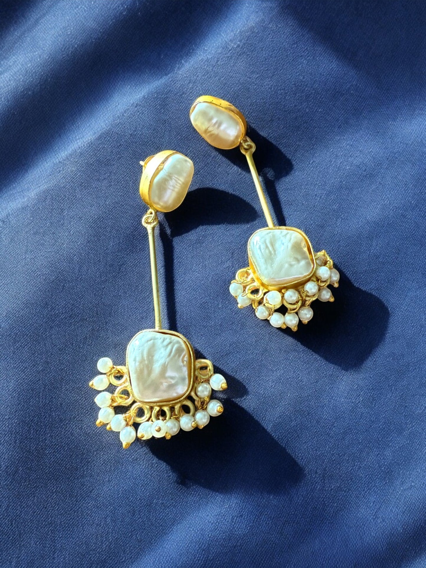 Golden Baroque Pearl Statement Earrings