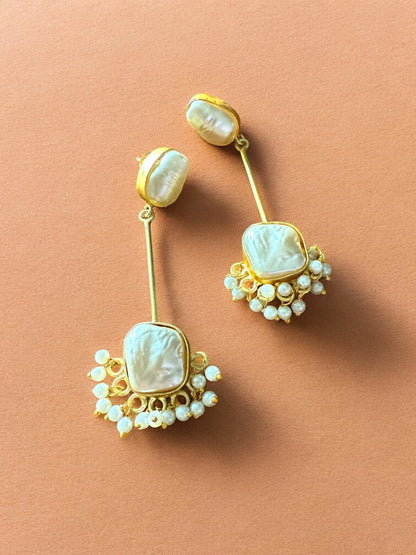 Golden Baroque Pearl Statement Earrings