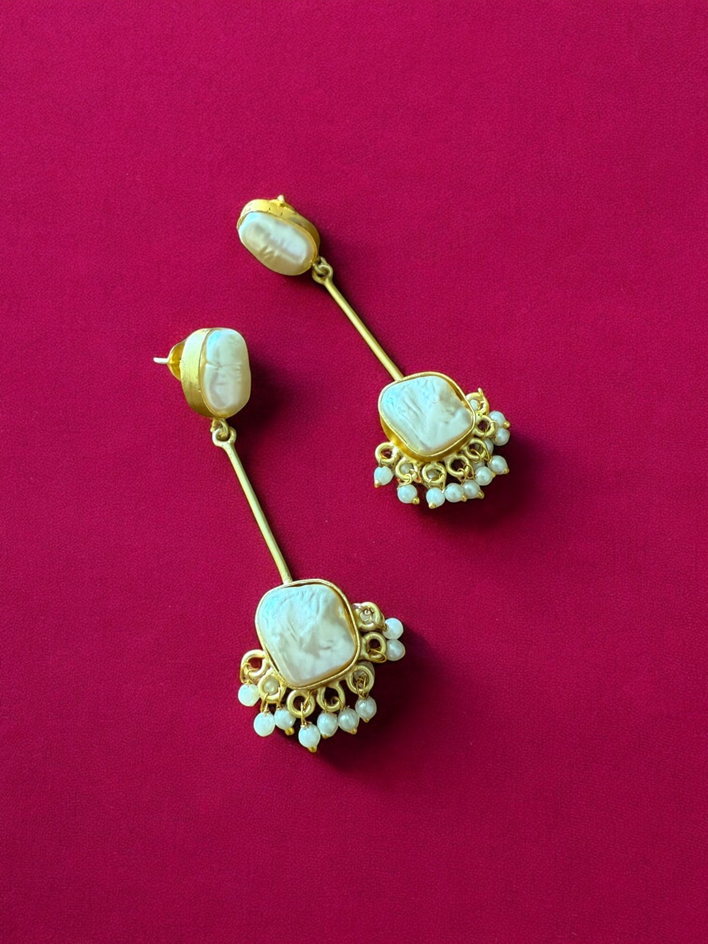Golden Baroque Pearl Statement Earrings
