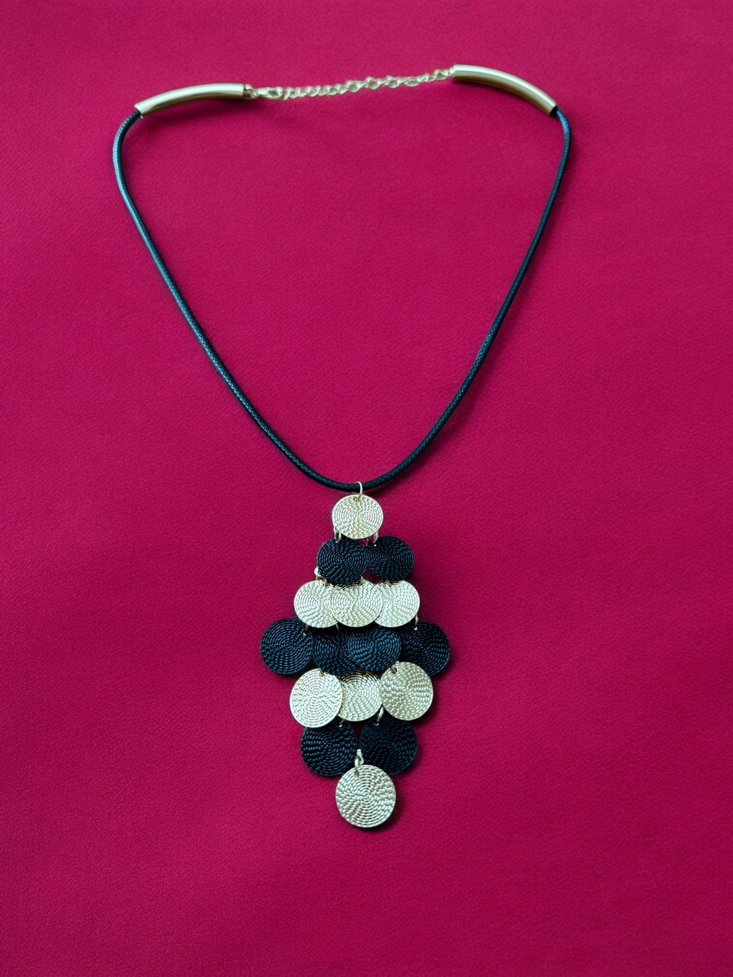 Gold & Black Geometric Cord String Jewelllery set with Dangling Earrings
