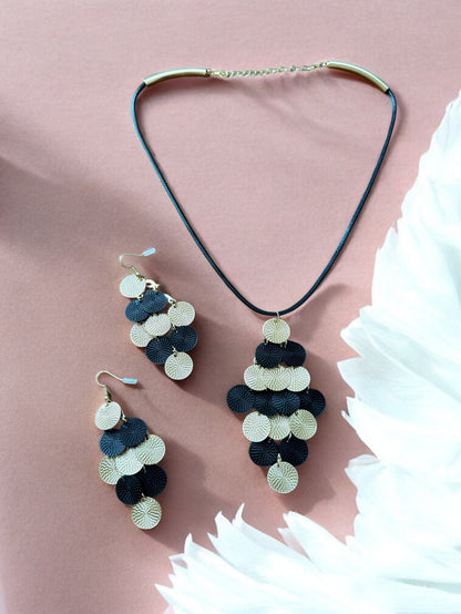 Gold & Black Geometric Cord String Jewelllery set with Dangling Earrings