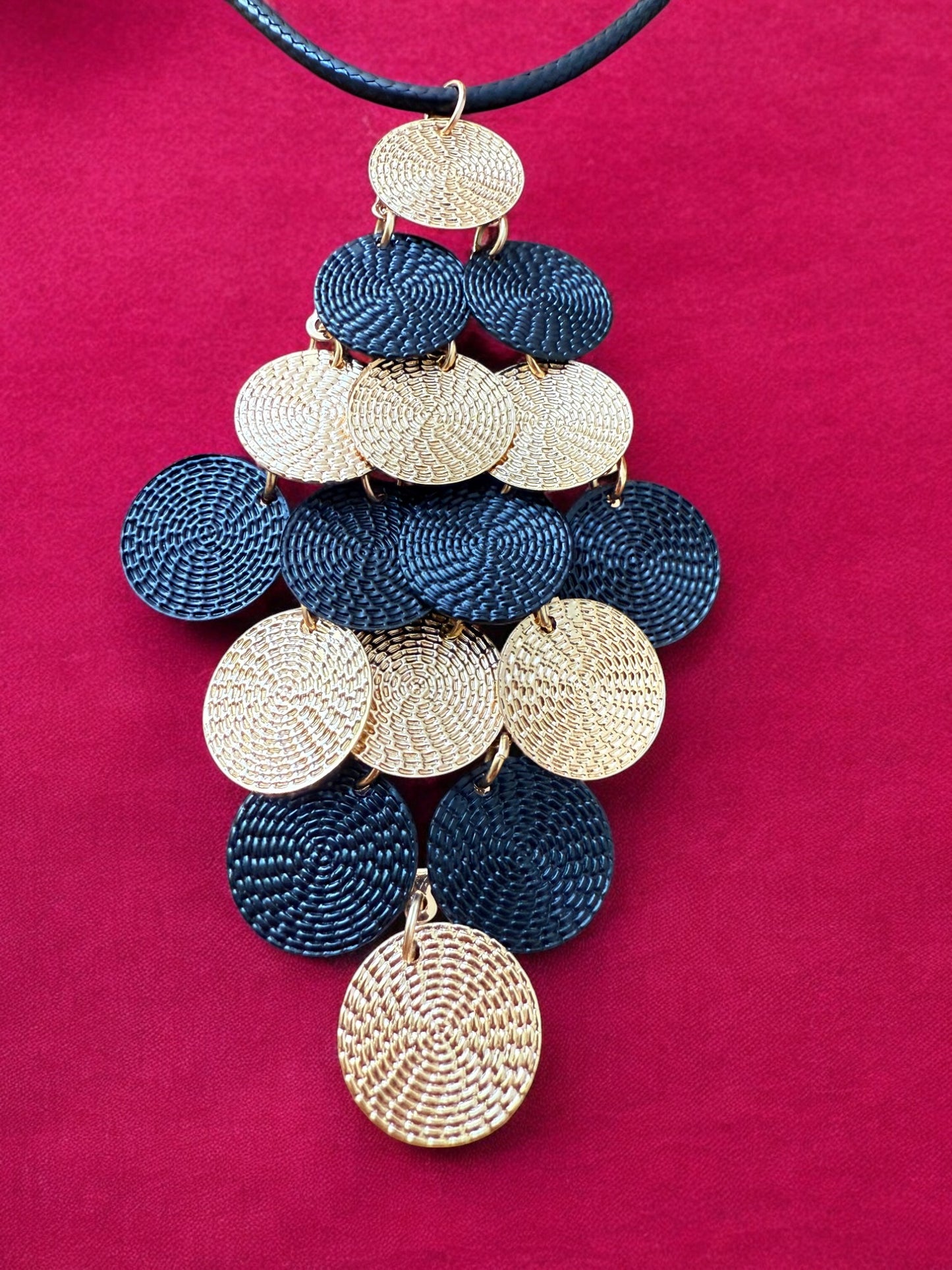 Gold & Black Geometric Cord String Jewelllery set with Dangling Earrings