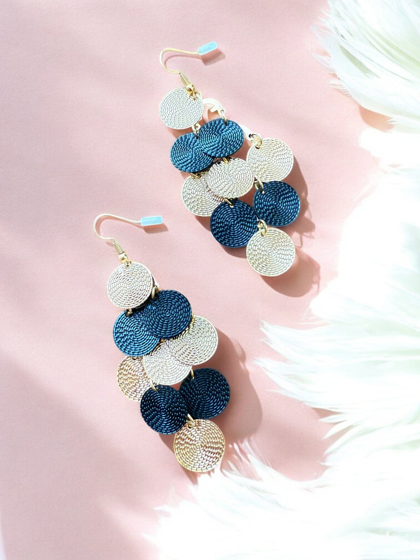 Gold & Black Geometric Cord String Jewelllery set with Dangling Earrings