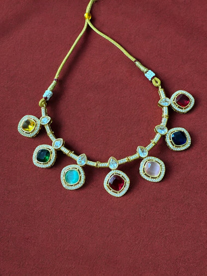 Multicolor Kundan Necklace Set with Cibic Zircon Accents