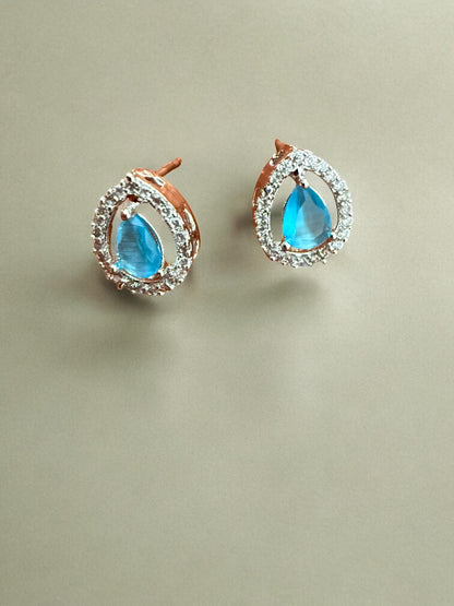 Blue Statement Stone Zircon Pendant Set with Stud Earrings