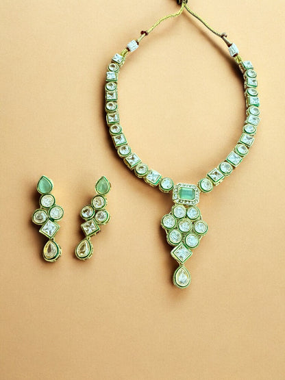 Exquisite Handcrafted Kundan Necklace Set with Mint Green Accents