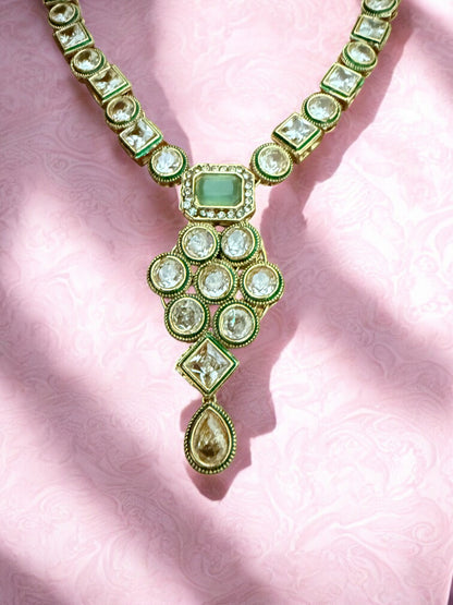 Exquisite Handcrafted Kundan Necklace Set with Mint Green Accents