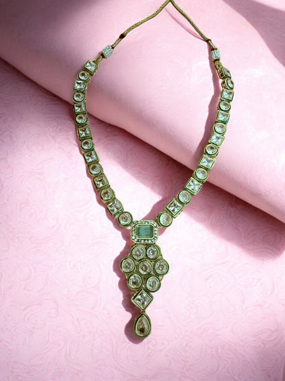 Exquisite Handcrafted Kundan Necklace Set with Mint Green Accents