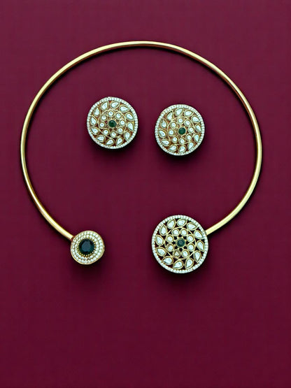 Kundan Encrusted Hasli Necklace Set with Circular Floral Motif