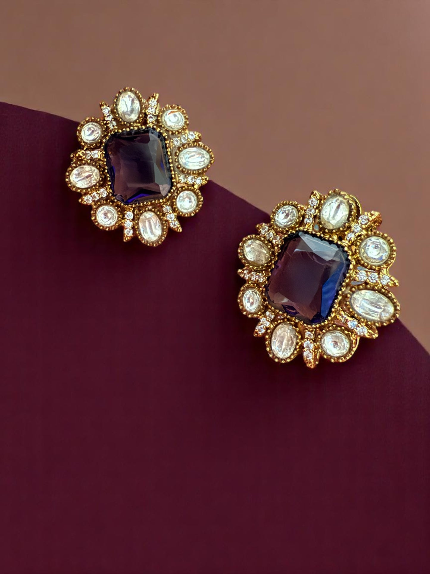 Royal Blue Stone Braided Hasli Set with Peacock Motifs
