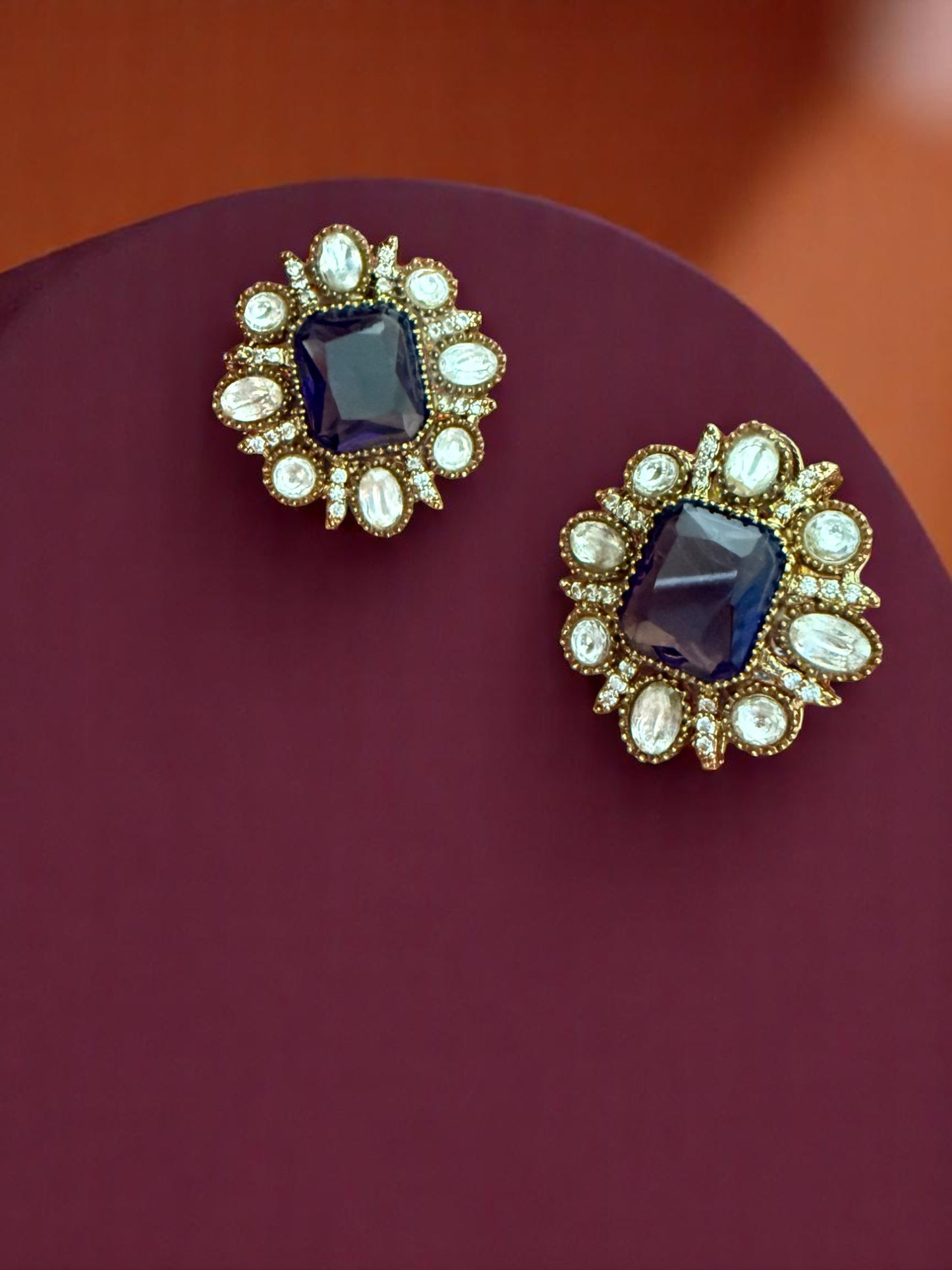 Royal Blue Stone Braided Hasli Set with Peacock Motifs