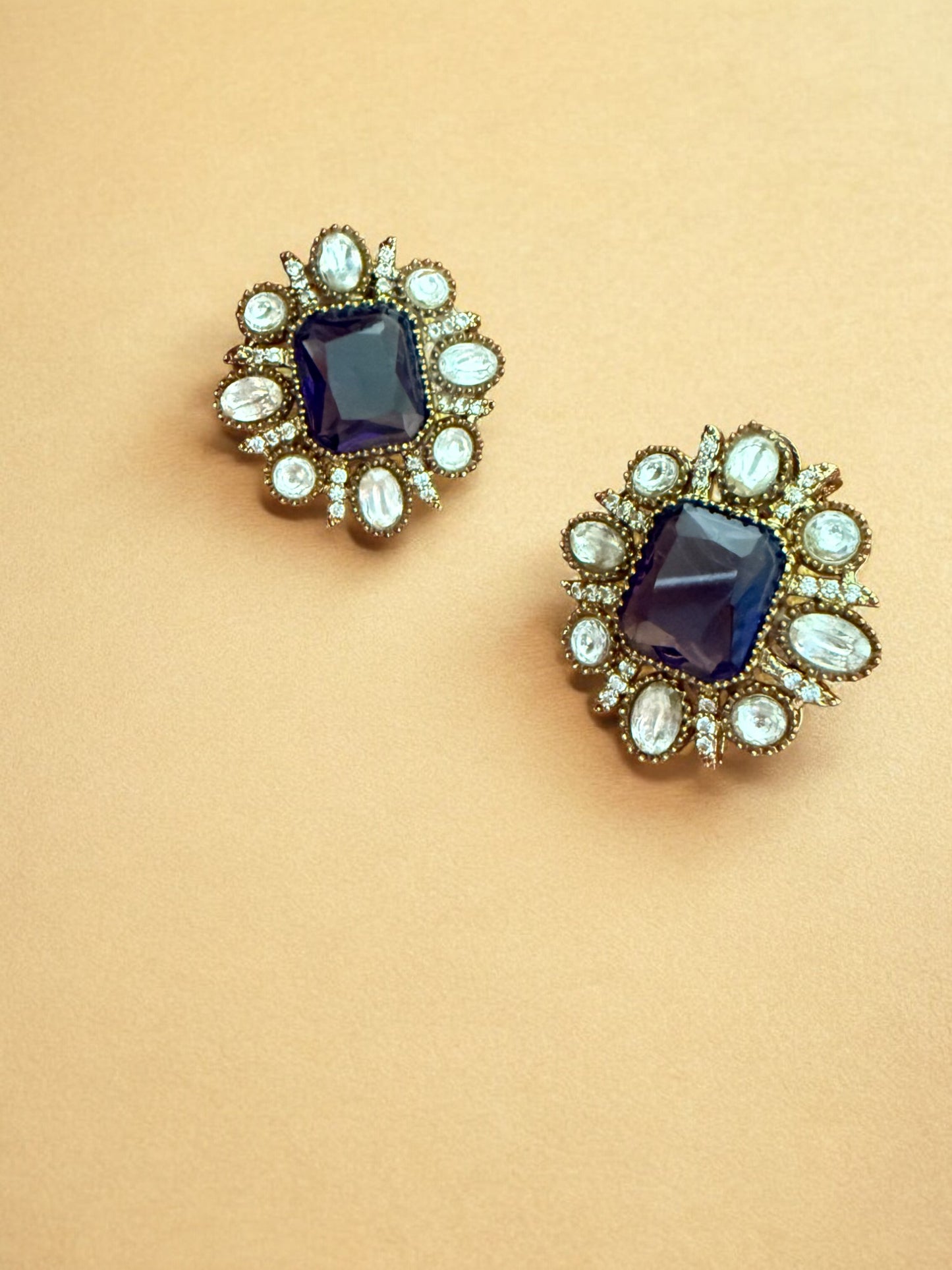 Royal Blue Stone Braided Hasli Set with Peacock Motifs
