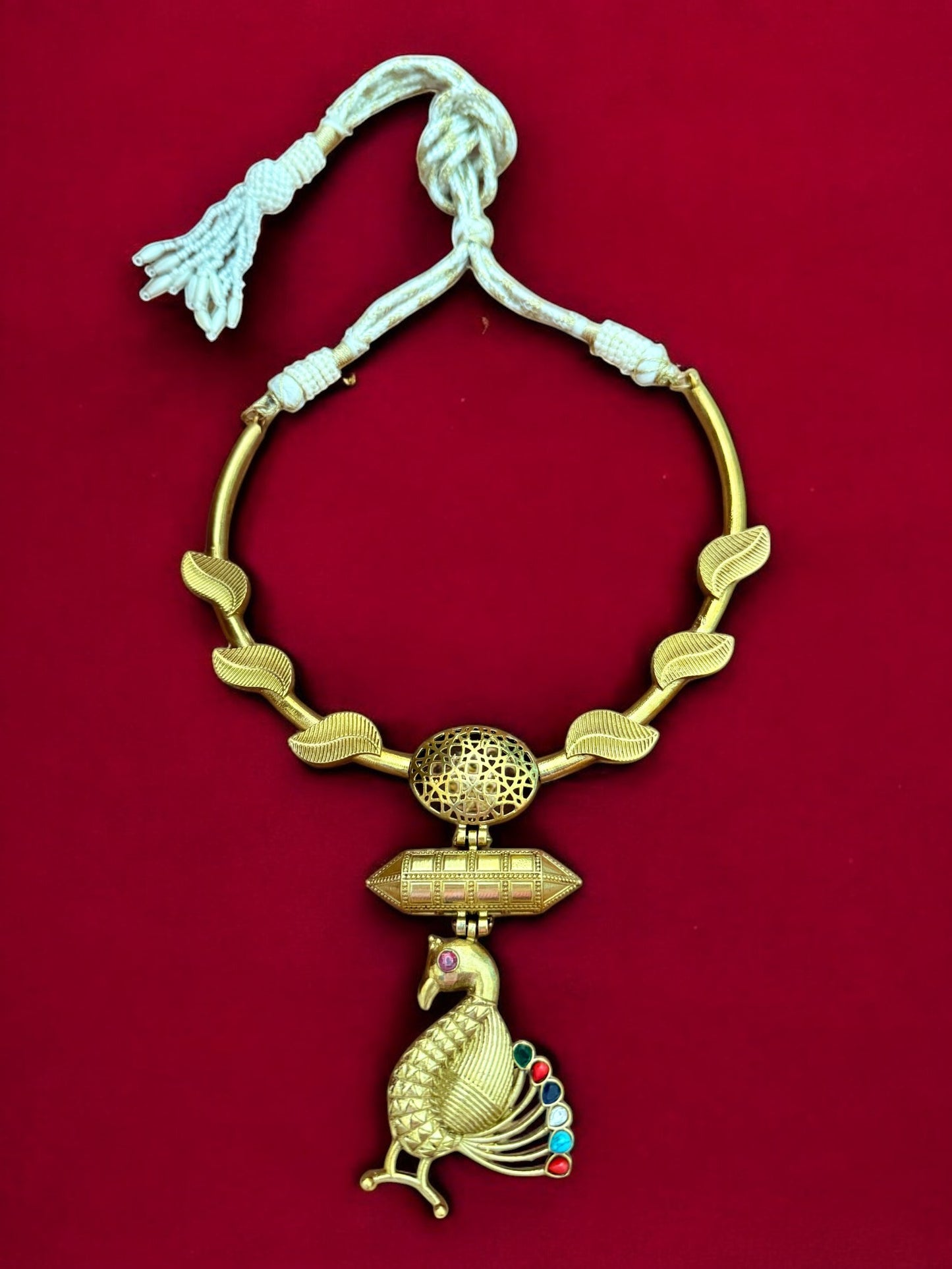 Majestic Peacock Motif Hasli Set with Enamel Accents