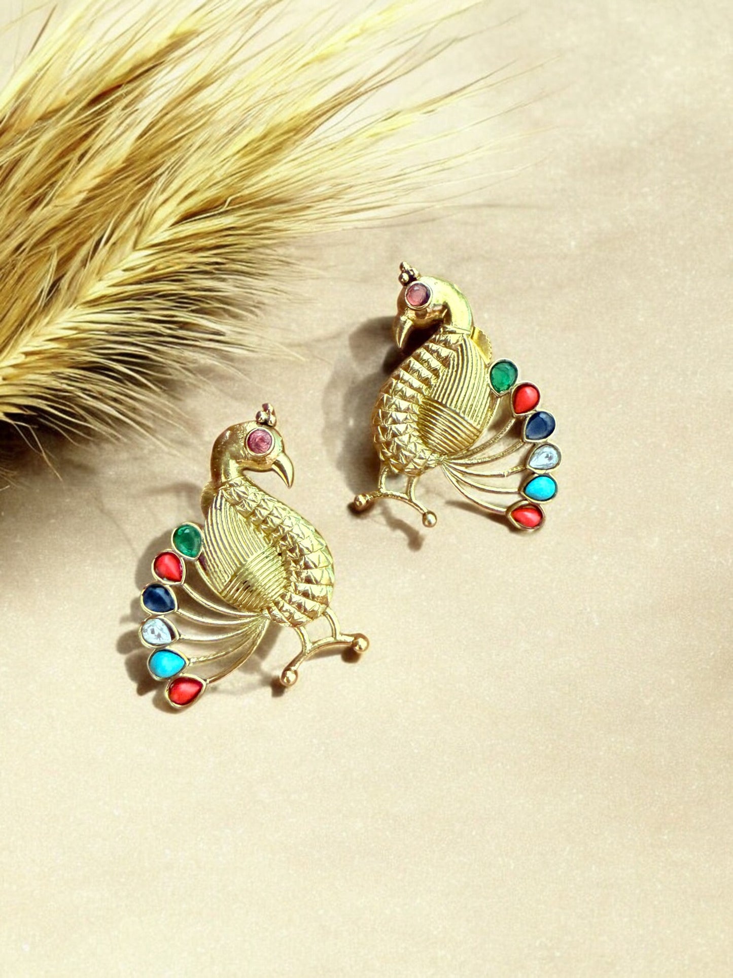 Majestic Peacock Motif Hasli Set with Enamel Accents