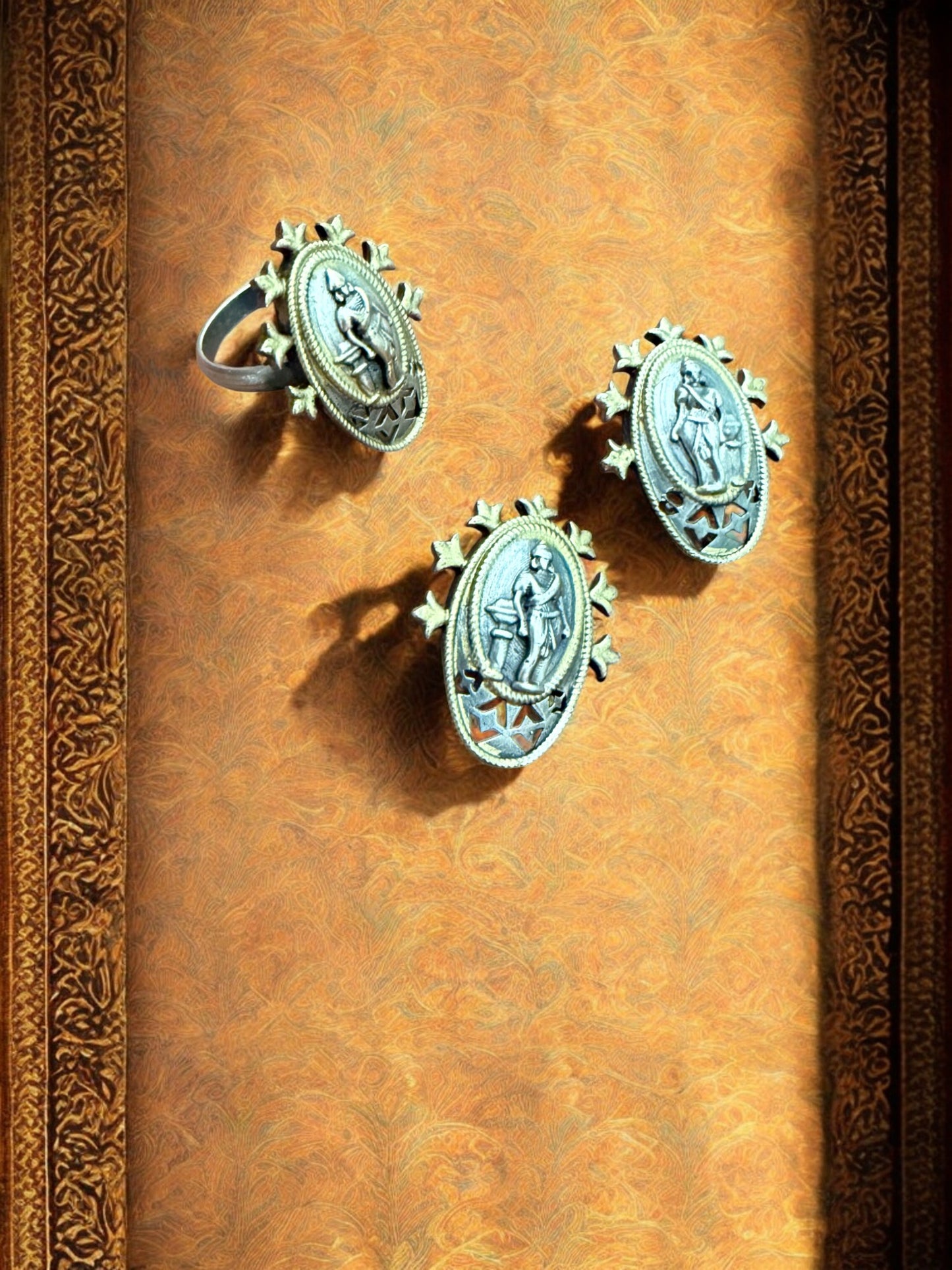 Divine Grace Oxidized Temple Pendant Set with Ring