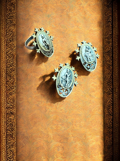 Divine Grace Oxidized Temple Pendant Set with Ring