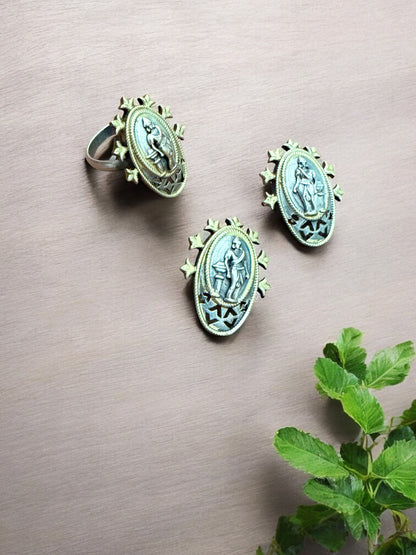 Divine Grace Oxidized Temple Pendant Set with Ring