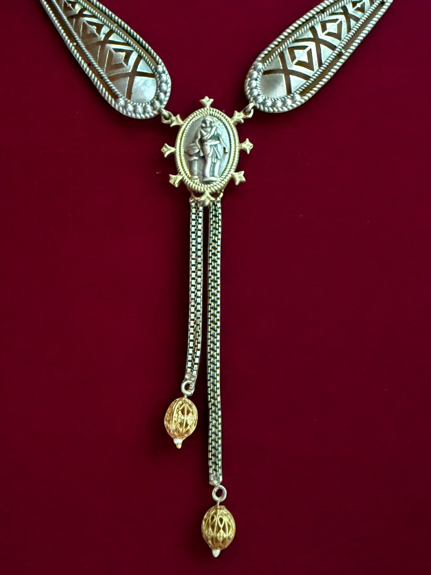 Divine Grace Oxidized Temple Pendant Set with Ring