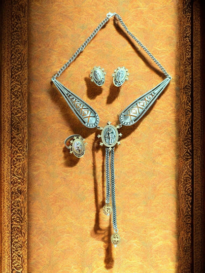Divine Grace Oxidized Temple Pendant Set with Ring