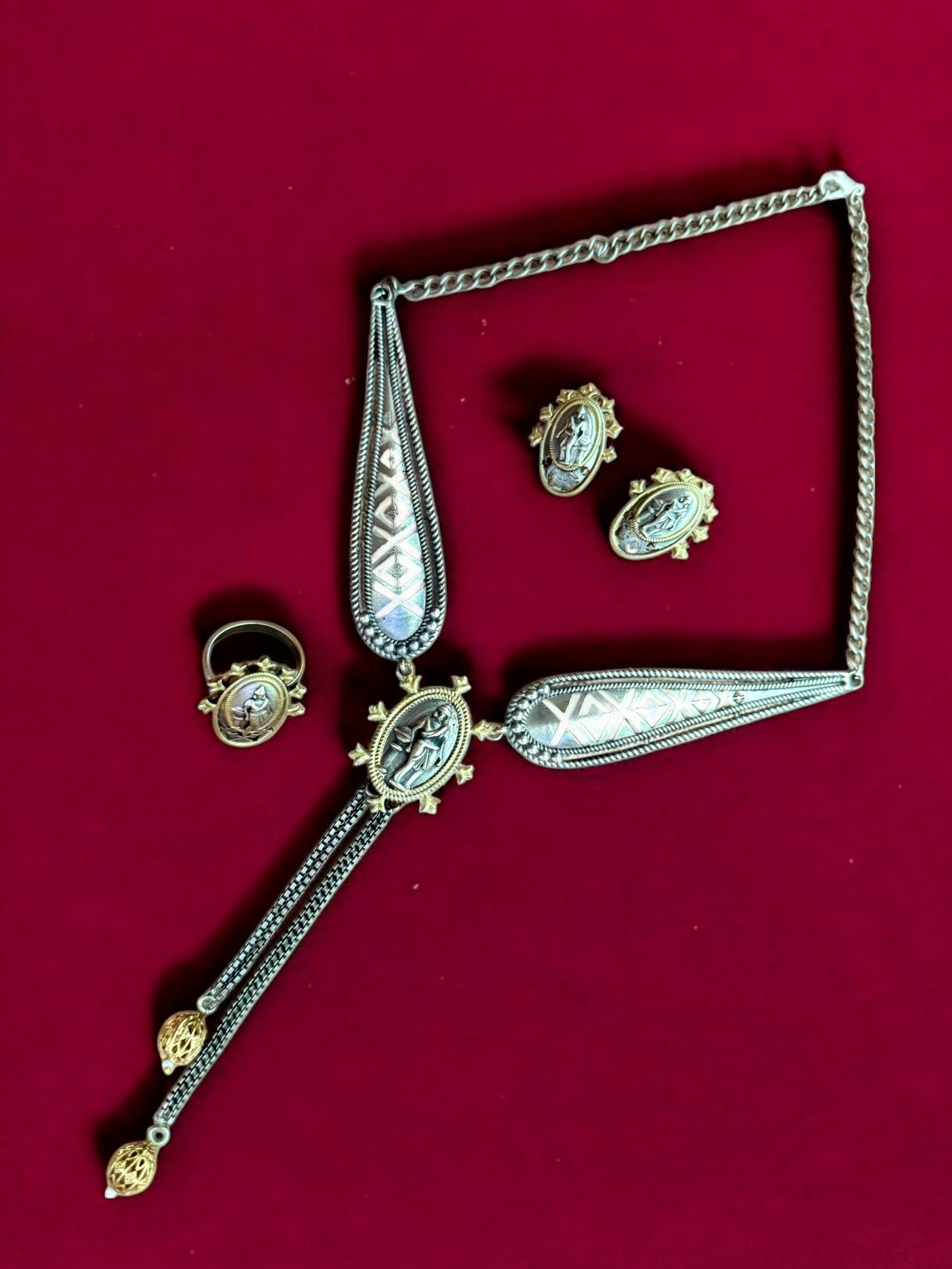 Divine Grace Oxidized Temple Pendant Set with Ring