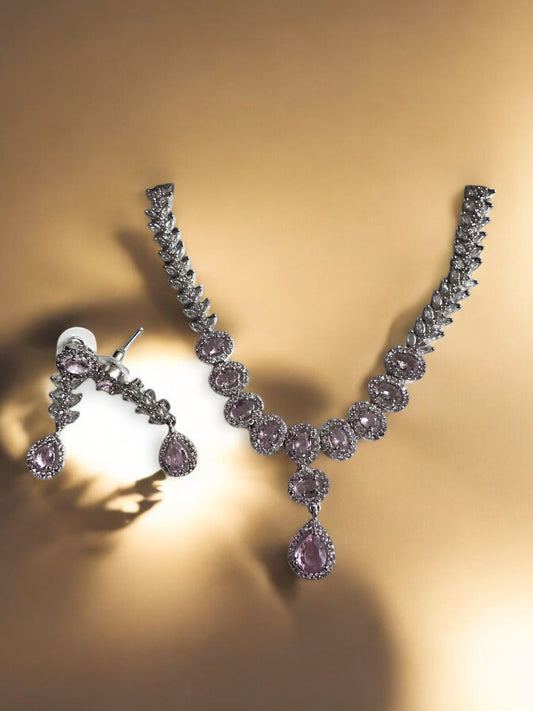 Ocean Blue Rhodium Plated Cubic Zircon Necklace Set