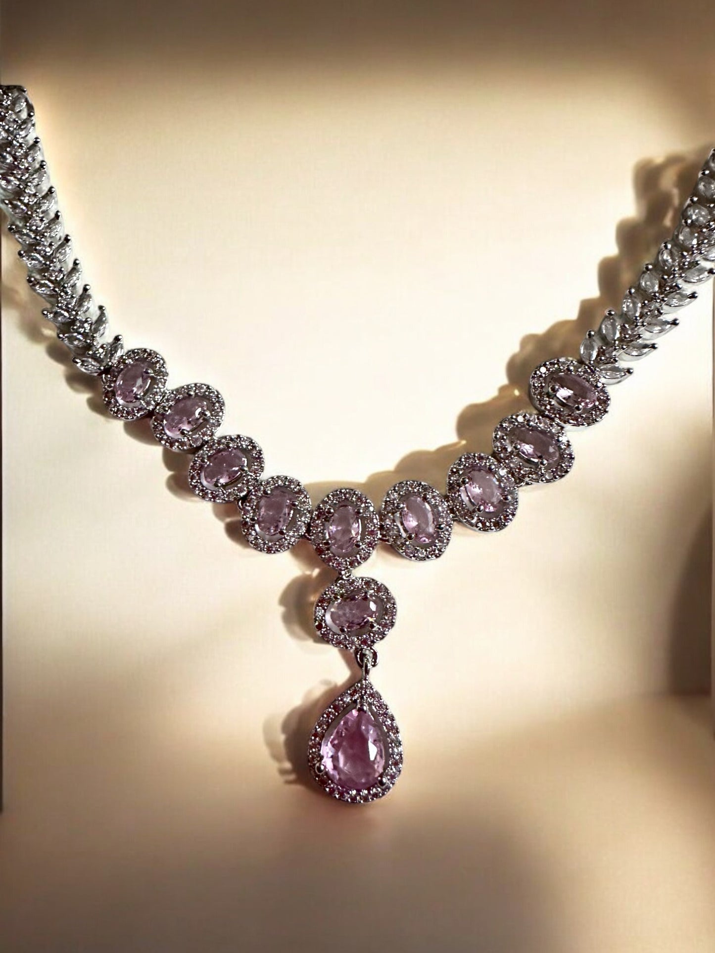 Ocean Blue Rhodium Plated Cubic Zircon Necklace Set