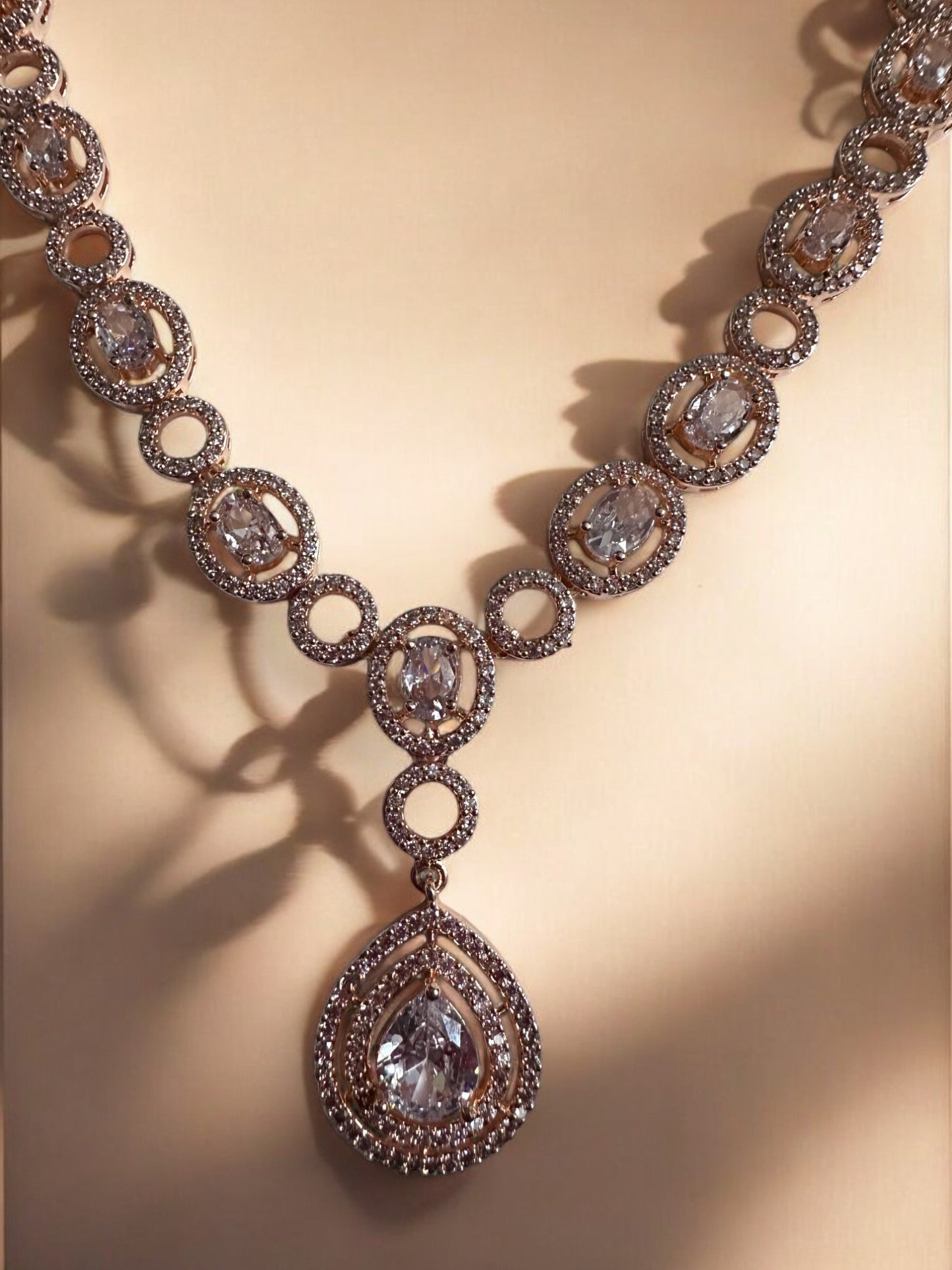 Silver Rhodium Rose Gold Plated Cubic Zircon Necklace Set