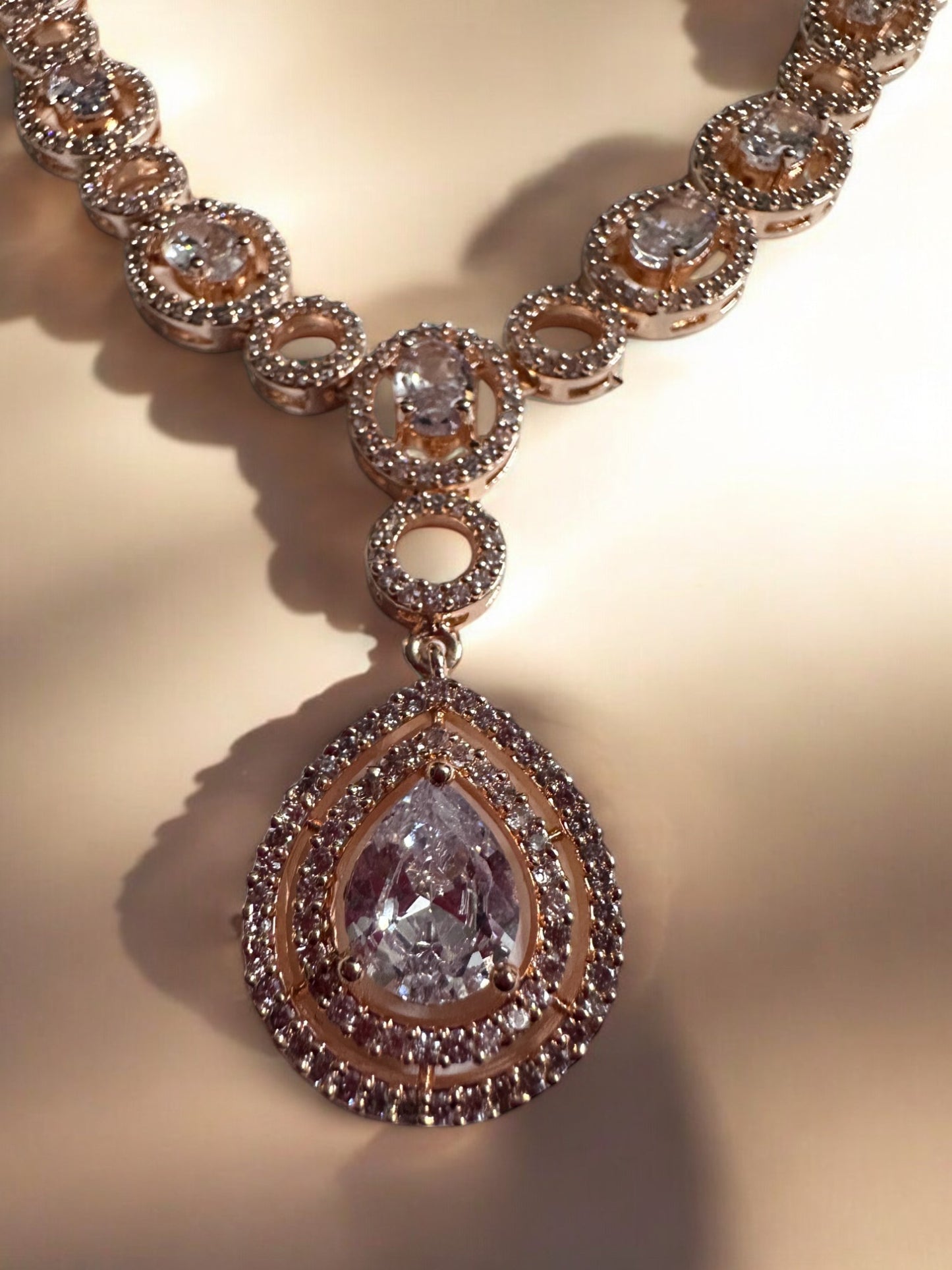 Silver Rhodium Rose Gold Plated Cubic Zircon Necklace Set