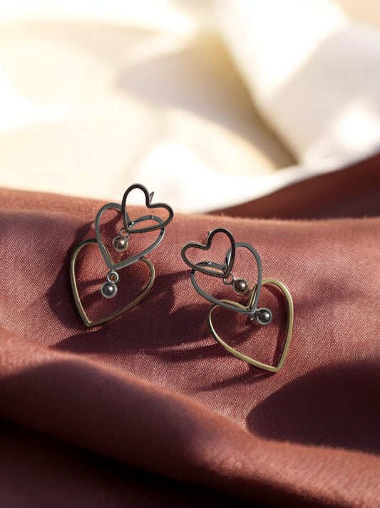 Anti Tarnish Dangling Heart Shaped Gold Earrings