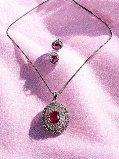 Rhodium Plated Classic Pendant Set