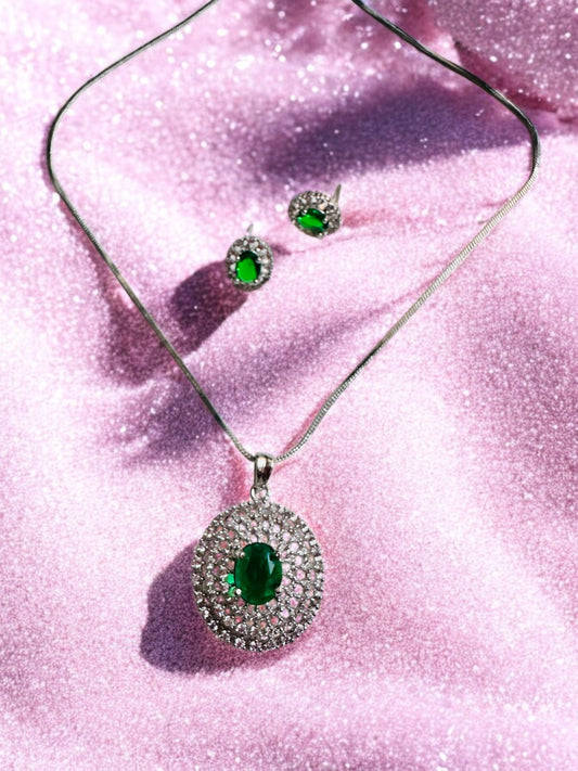 Rhodium Plated Classic Pendant Set