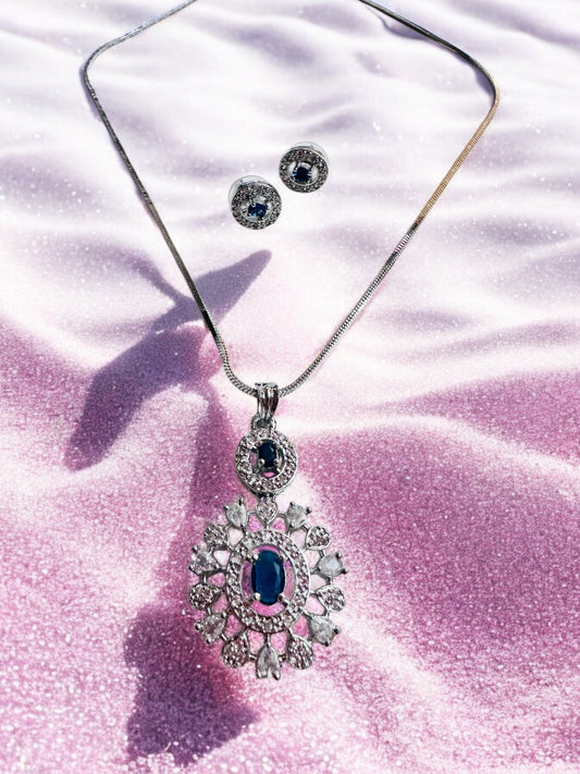 Rhodium Plated Oval Shape Pendant Set