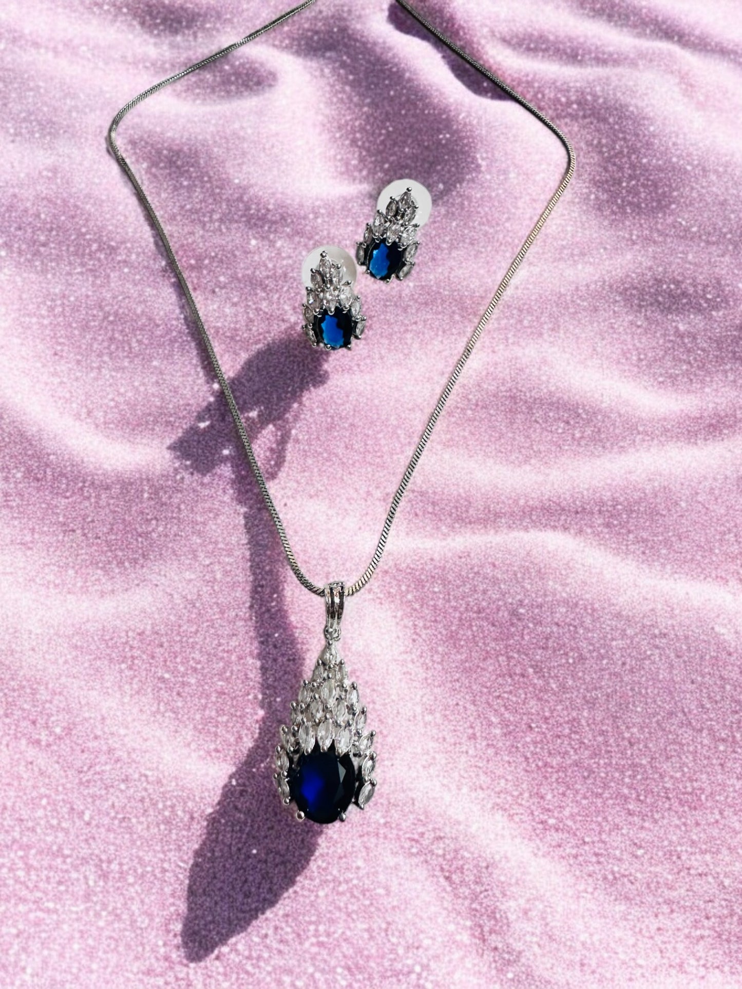 Rhodium Plated Tear Drop  Pendant Set