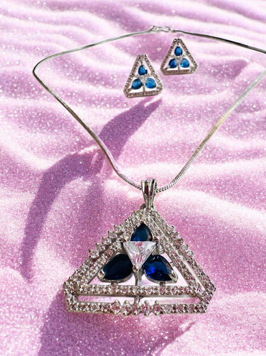 Rhodium Plated Triangle Shape Pendant Set