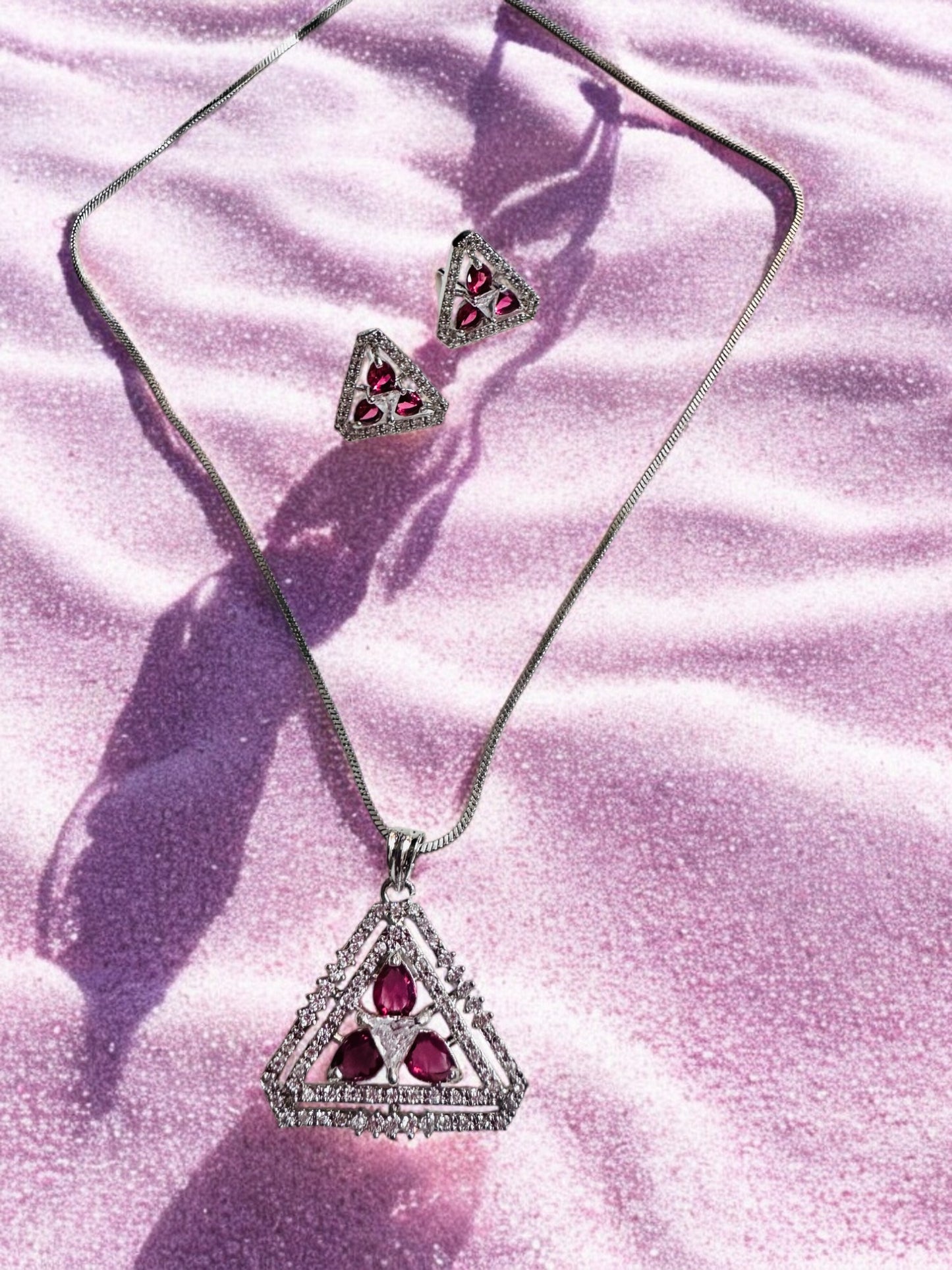 Rhodium Plated Triangle Shape Pendant Set