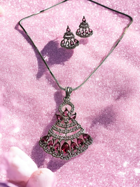 Rhodium Plated Classic Pendant Set