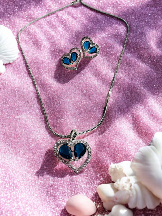 Rhodium Plated Heart Shaped Pendant Set